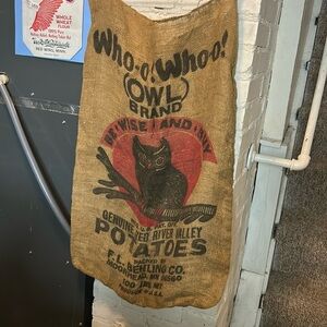 Vintage, Authentic, Burlap Bag with Owl Design